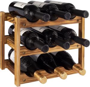 9-Bottle Wood Wine Rack – Space-Saving Design