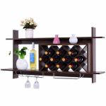 Wall Mount Wine Rack with Storage Shelf and Glass Holder
