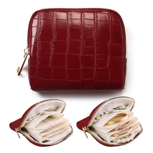 Mini Velvet Jewelry Organizer for Travel - Wine Red