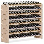 Stackable 8-Tier Wooden Wine Rack for 96 Bottles