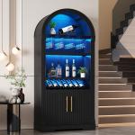 71" Tall Wine Cabinet with LED Lights & Glass Rack