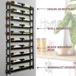 Black Wall-Mounted Wine Rack for 20 Bottles