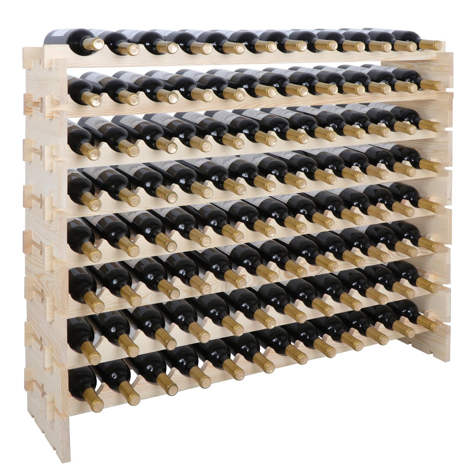Stackable 8-Tier Solid Wood Wine Rack for 96 Bottles