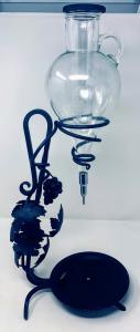 Vtg Rare 1950s Wrought Iron Etched Glass Wine Aerator Dispenser with Musical Box
