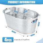 OBTANIM 4 Pack 4 Gallon Galvanized Ice Buckets Metal Champagne Drink Cooler Storage Ice Tub with Carry Handles for Beer Cocktails Wine Beverage Home Parties Bar Cooling Supplies