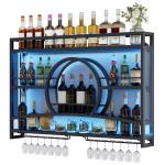 Fully Assemble Wine Rack Wall Mounted Bar Liquor Display Rack w/ Glass Holder