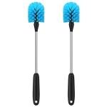 MOSOLAN Stainless Steel Water Bottle Brush, Long Handle Scrubbing Brush, Built for Cleaning Sports Bottles, Baby Bottles, Cups, Coffee Mugs, Glasswares, Wine Decanters, Flask, 2 Pack, 15 in