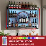Fully Assemble Wine Rack Wall Mounted Bar Liquor Display Rack w/ Glass Holder