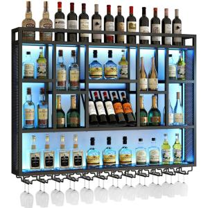 LED Wall Mounted Wine Rack with Glass Holder
