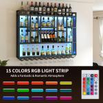 4-Tier Wall Mounted Wine Rack with LED Light