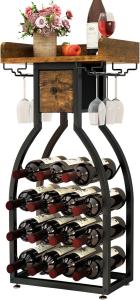 Freestanding Wine Rack for 15 Bottles and Glasses