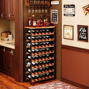 Freestanding 48-Bottle Wine Rack with Wood Top