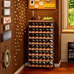 Freestanding 48-Bottle Wine Rack with Wood Top