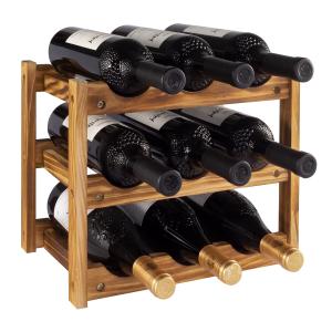 9-Bottle Wood Wine Rack - Space-Saving Design