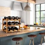 9-Bottle Wood Wine Rack - Space-Saving Design