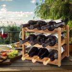 9-Bottle Wood Wine Rack - Space-Saving Design