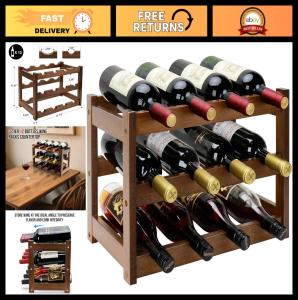 Bamboo 3-Tier Wine Rack Holds 12 Bottles