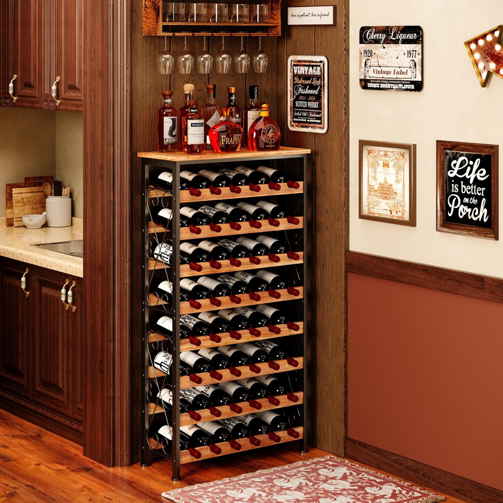8-Tier Freestanding Wine Rack with Wood Top