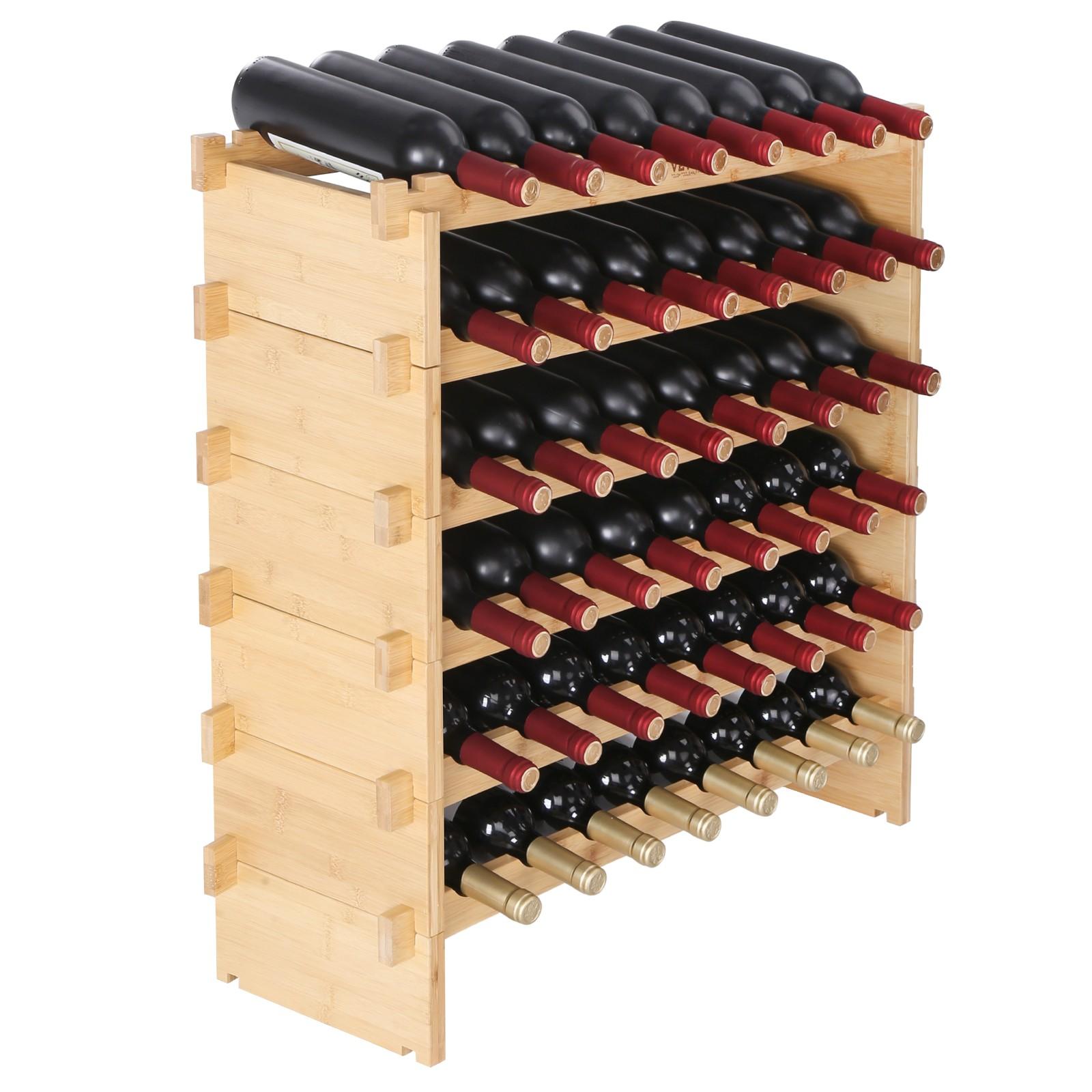 48-Bottle Bamboo Wine Rack Display Shelf