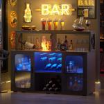 47" Wine Bar Cabinet with LED Lights and Glass Holder