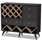 Mid-Century Modern Dark Grey Oak Wine Cabinet