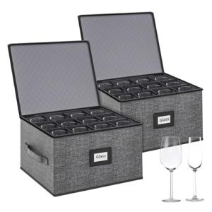 2-Pack Wine Glass Storage Box with Dividers