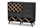 Mid-Century Dark Grey Oak Wine Cabinet
