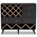 Mid-Century Modern Dark Grey Oak Wine Cabinet