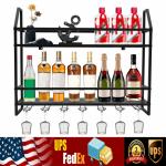 Wall Mounted Wine Rack with Glass Holder