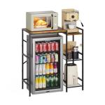 Rustic Brown Mini Fridge Stand with Storage Shelves