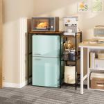 Rustic Brown Mini Fridge Stand with Storage Shelves