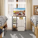 Rustic Brown Mini Fridge Stand with Storage Shelves