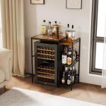 Rustic Brown Mini Fridge Stand with Storage Shelves