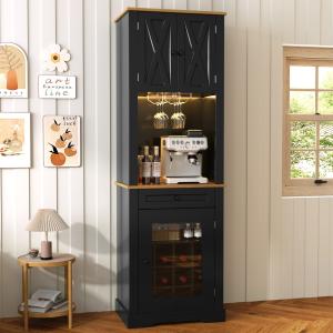 69" Wine Bar Cabinet with Adjustable Shelves and LED Light