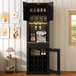 69" Wine Bar Cabinet with Adjustable Shelves and LED Light