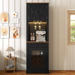 69" Wine Bar Cabinet with Adjustable Shelves and LED Light