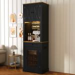 69" Wine Bar Cabinet with Adjustable Shelves and LED Light