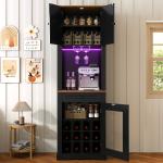 69" Wine Bar Cabinet with Adjustable Shelves and LED Light