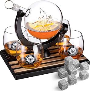 Globe Whiskey Decanter Set with 4 Glasses