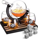 Globe Whiskey Decanter Set with 4 Glasses
