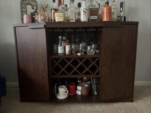 Dark Wood Bar Cabinet Wine and Liquor Rack