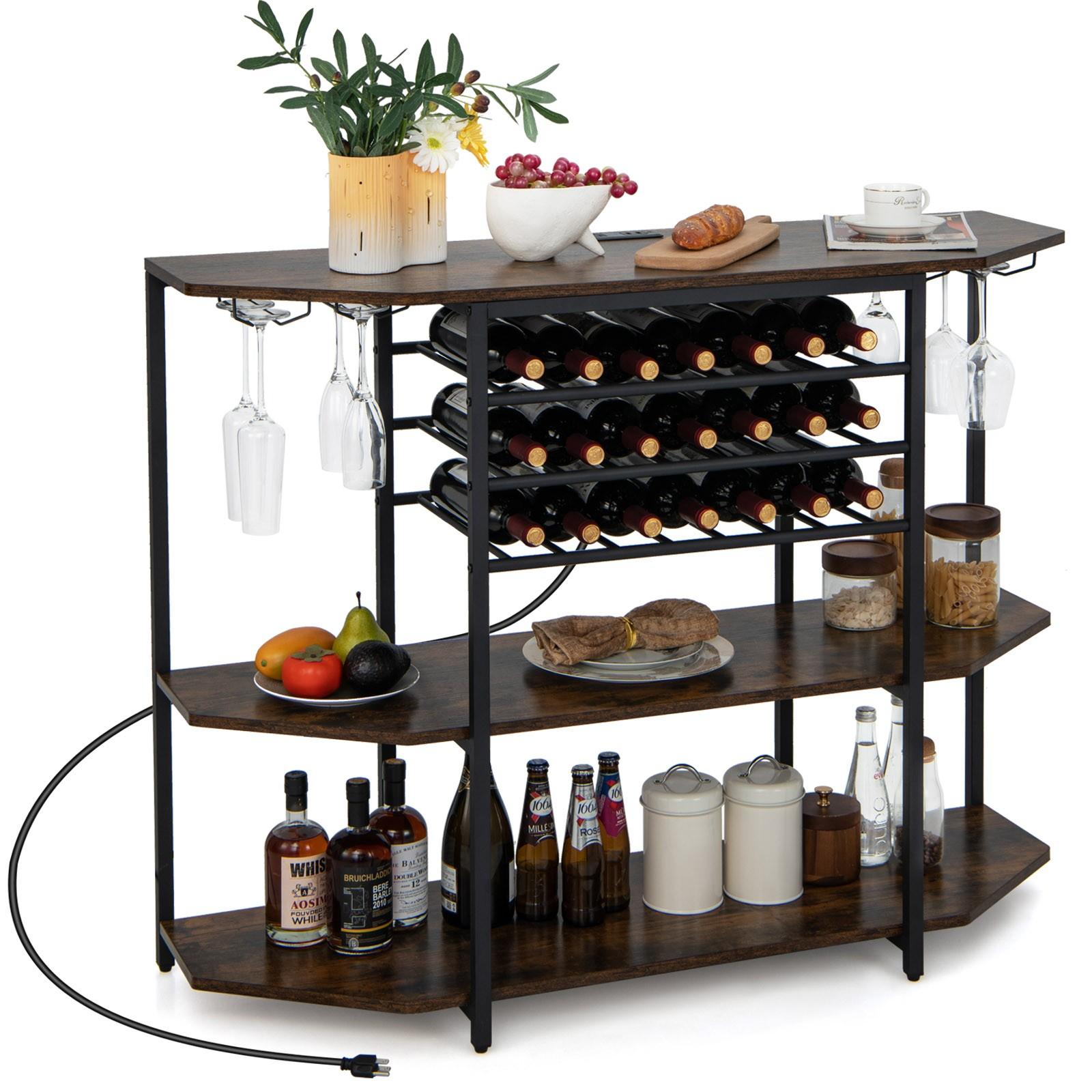3-Tier Wine Bar Cabinet with Glass Holders