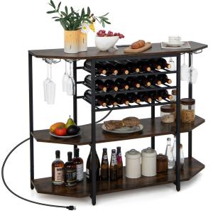 3-Tier Wine Bar Cabinet with Glass Holders
