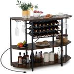3-Tier Wine Bar Cabinet with Glass Holders