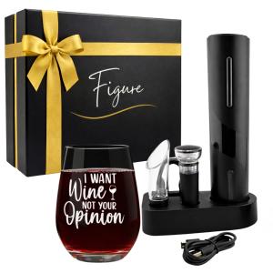 Electric Wine Opener Gift Set with Glass