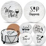 Funny Wine Coaster Set with Holder - 6 Pieces