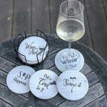 Funny Wine Coaster Set with Holder - 6 Pieces