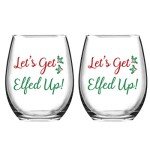 Elf-Themed Stemless Wine Glass Set for Christmas
