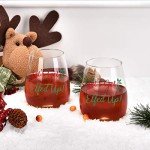 Elf-Themed Stemless Wine Glass Set for Christmas