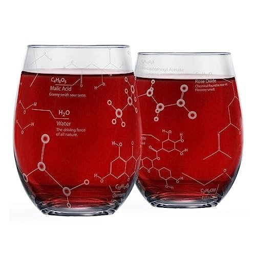 Stemless Wine Glasses Set - Wine Chemistry Etched